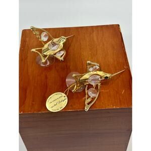 2 x HUMMINGBIRD/ 24-K GOLD PLATED & AUSTRIAN CRYSTAL FIGURINE window cling